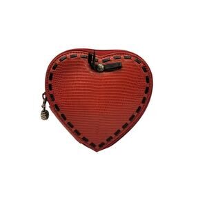 Brighton Red Heart Shaped Leather Zip Around Change Coin Purse